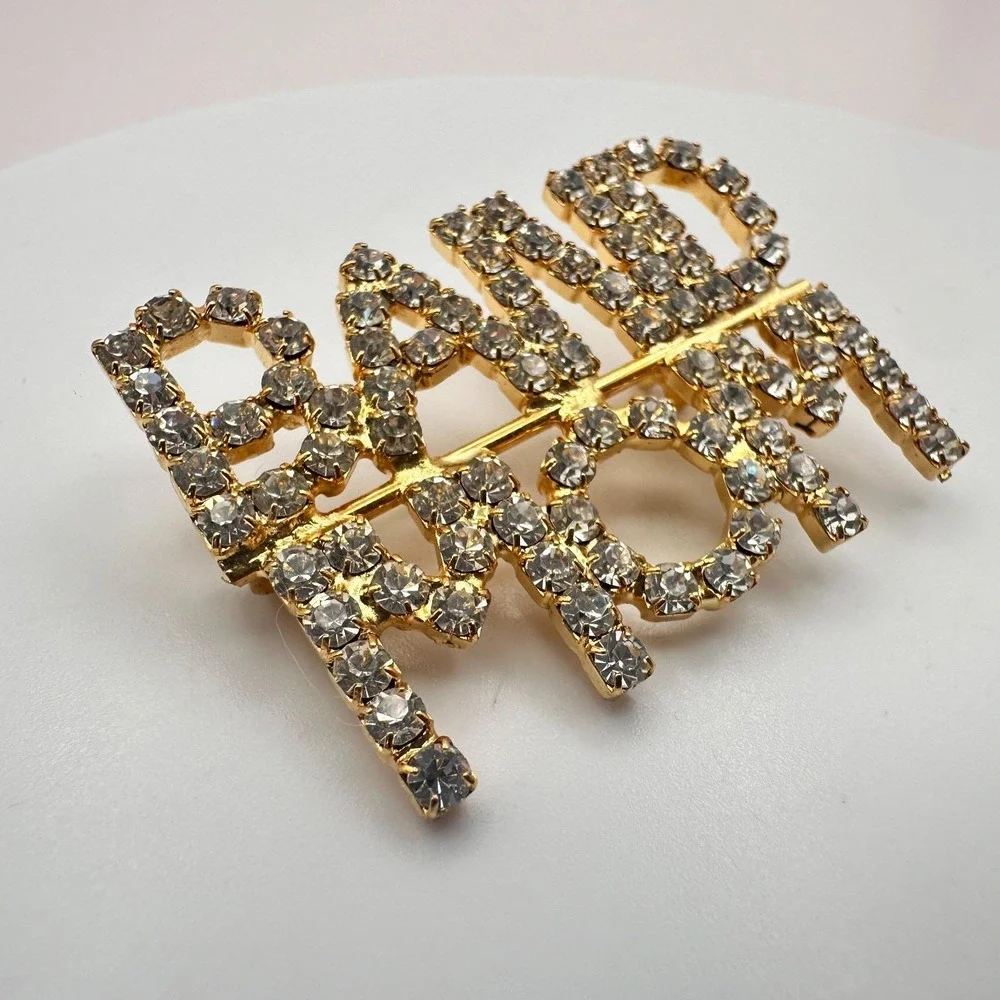Vintage Y2K Band Mom Gold Tone Rhinestone Brooch Pin‎ Women's Classic Jewelry